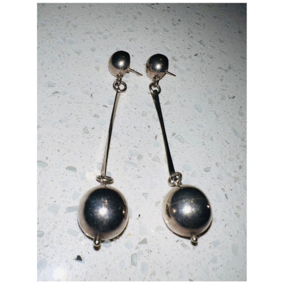 STERLING SILVER BALL DROP EARRINGS - Picture 7 of 7